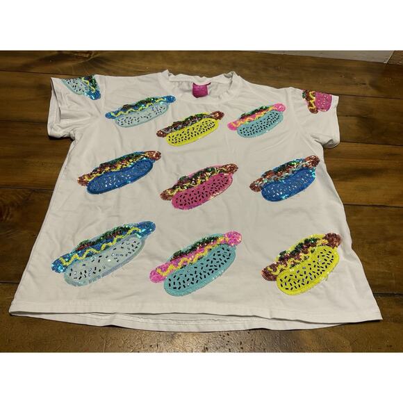 QUEEN OF SPARKLES White Hot Dog Print Blouse - Picture 5 of 11